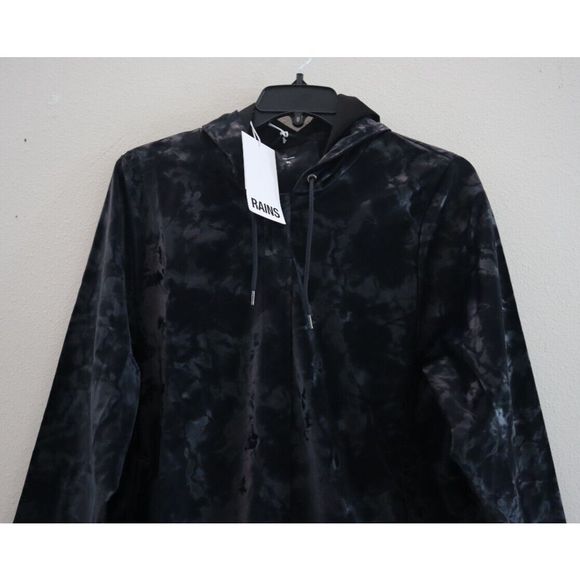 Rains 18340 Women Sz XL Black Echoes Hooded A-Line Polyester Snap Up Jacket $125 - Picture 3 of 12